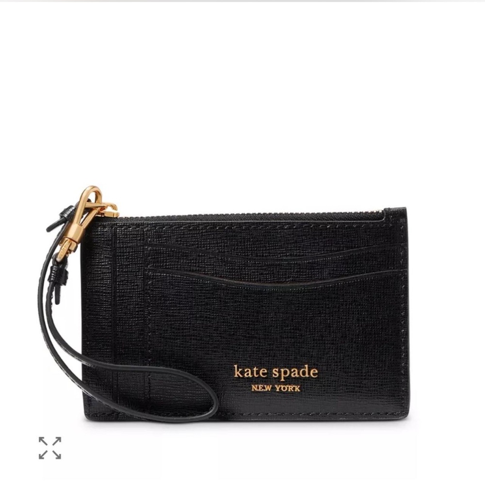 Kate Spade Black Card Wallet with Gold Details